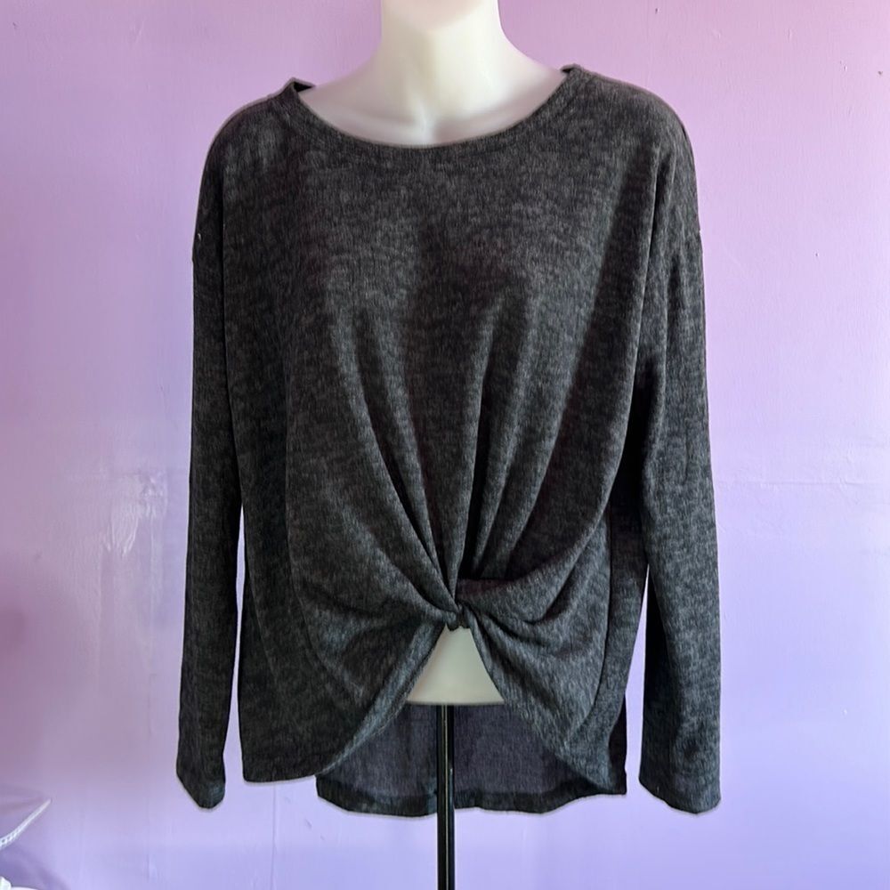 Rags & Couture Black Sweater – Women's XL Long Sleeve Gathered Front Scoop Neck